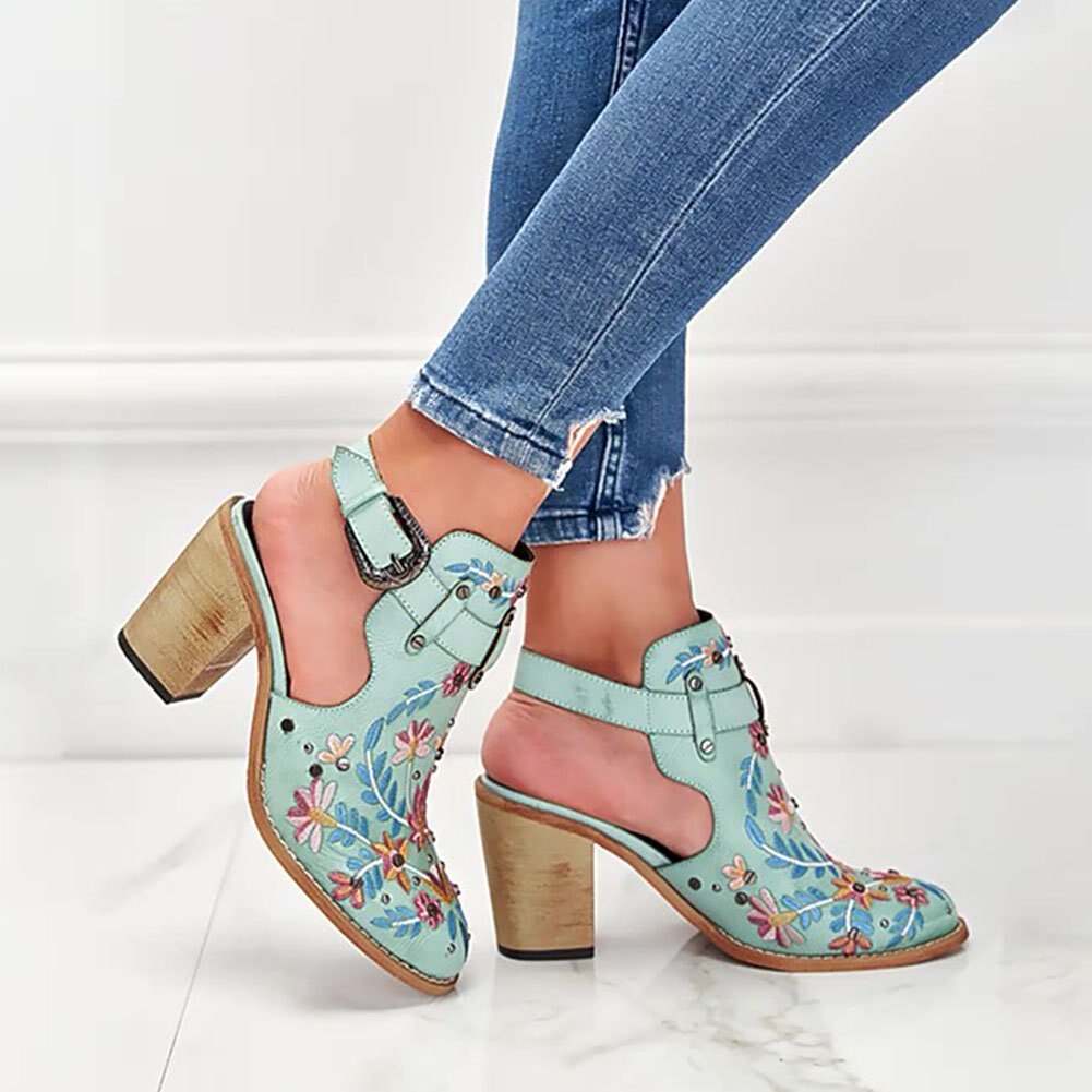Vintage Stickerei Blumen Holzklötze hochhackige Clogs - Nachtglanz™