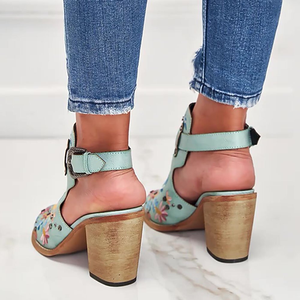 Vintage Stickerei Blumen Holzklötze hochhackige Clogs - Nachtglanz™