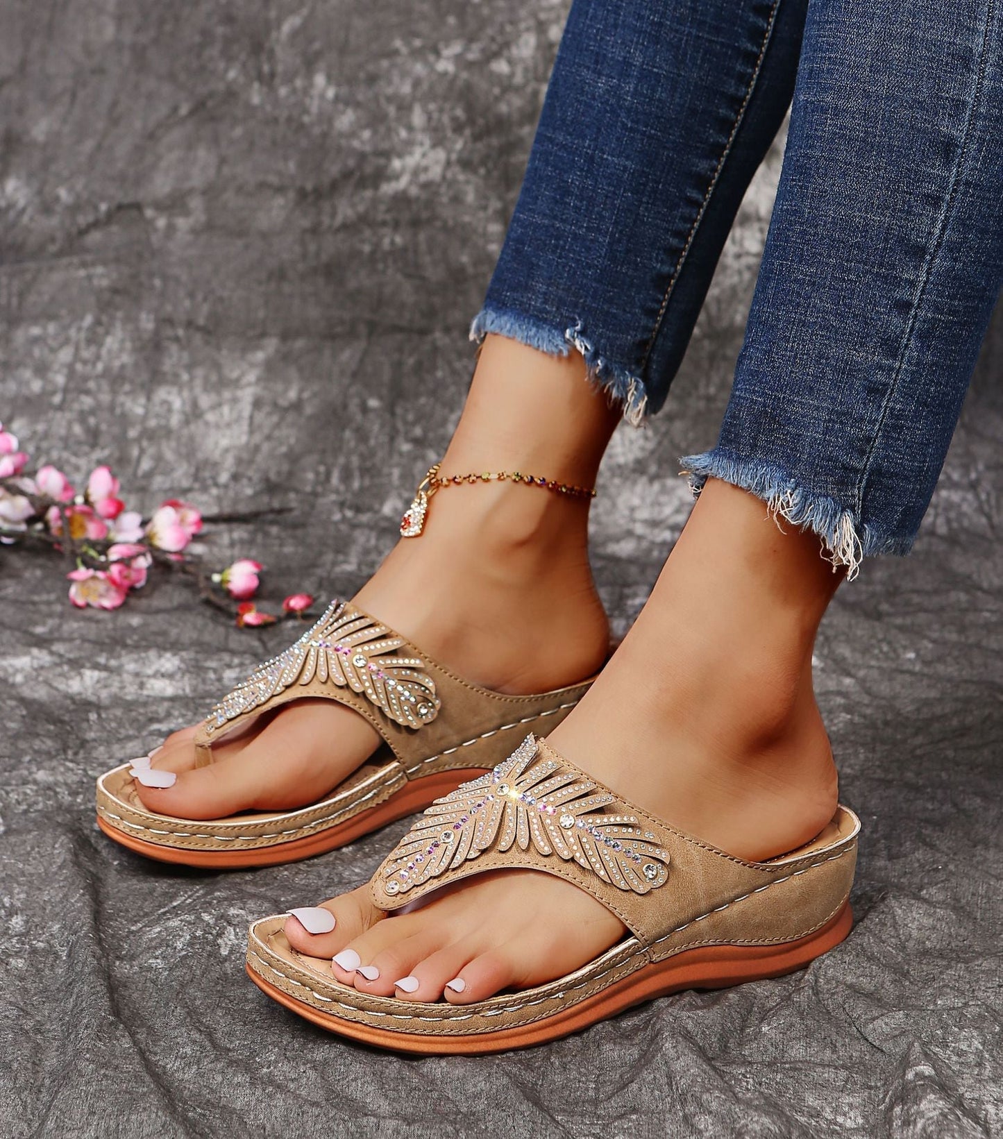 Denise Frauen Plattform Sandalen Bohimian Crystal Slip On Keil-Nachtglanz™