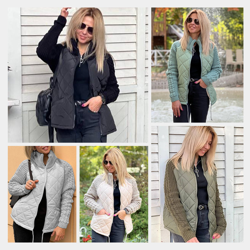 ❄️Herbst- und Winterangebote🍂 Patchwork-Strick-Daunenjacke für Damen