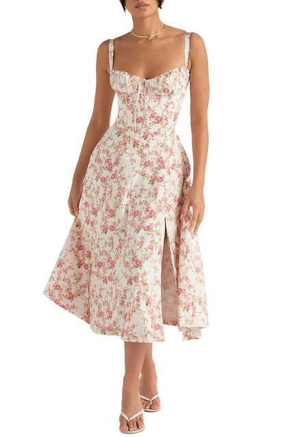 Geblümtes Bustier-Kleid mit Taillenformung
