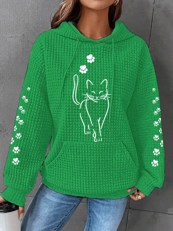 Lina - Frauen niedlich Katze Grafik Katze Mom lässig Waffel Hoodie