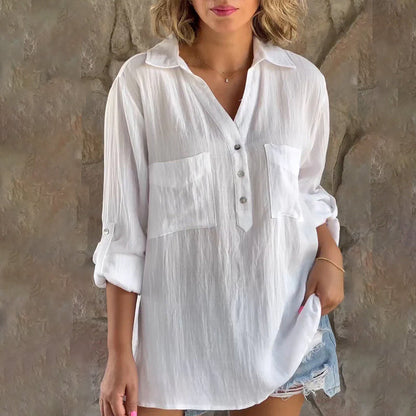 Bluse mit V-Ausschnitt in Uni-Farbe- Nachtglanz™