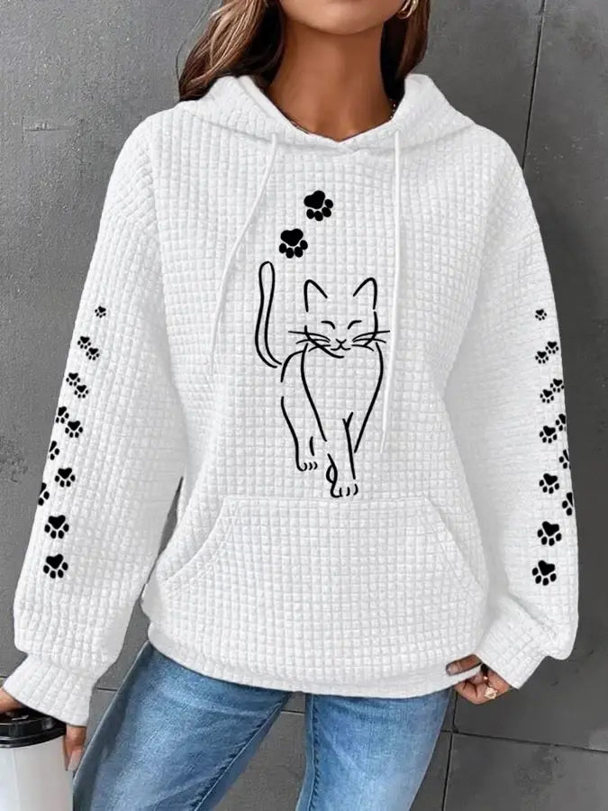 Lina - Frauen niedlich Katze Grafik Katze Mom lässig Waffel Hoodie