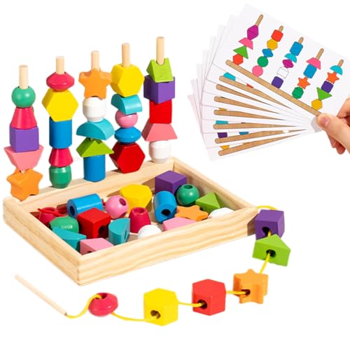 Wedhapy Wooden Lacing Beads – Bright Color Sequencing & Stacking Toy for Fine Motor Skills