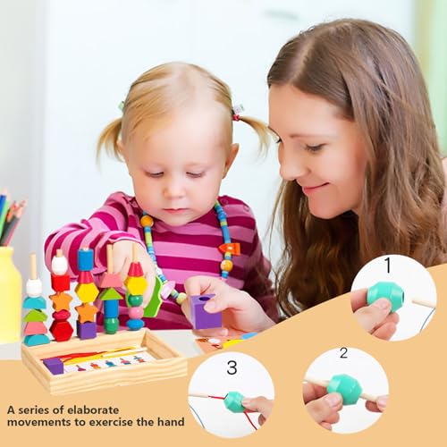 Wedhapy Wooden Lacing Beads – Bright Color Sequencing & Stacking Toy for Fine Motor Skills