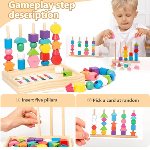 Wedhapy Wooden Lacing Beads – Bright Color Sequencing & Stacking Toy for Fine Motor Skills