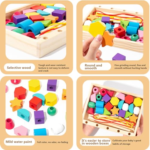 Wedhapy Wooden Lacing Beads – Bright Color Sequencing & Stacking Toy for Fine Motor Skills