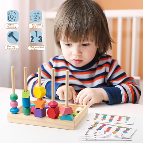 Wedhapy Wooden Lacing Beads – Bright Color Sequencing & Stacking Toy for Fine Motor Skills