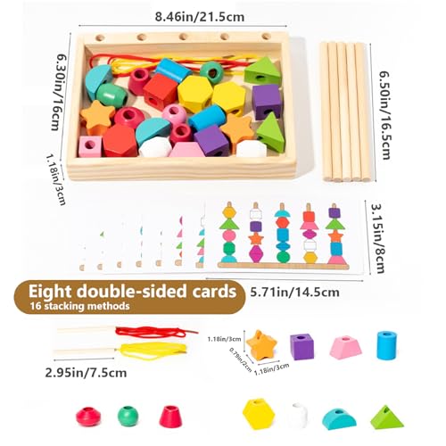 Wedhapy Wooden Lacing Beads – Bright Color Sequencing & Stacking Toy for Fine Motor Skills