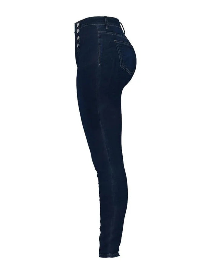 Skinny-Jeans mit hoher Taille und Doppelknopfleiste - Nachtglanz™