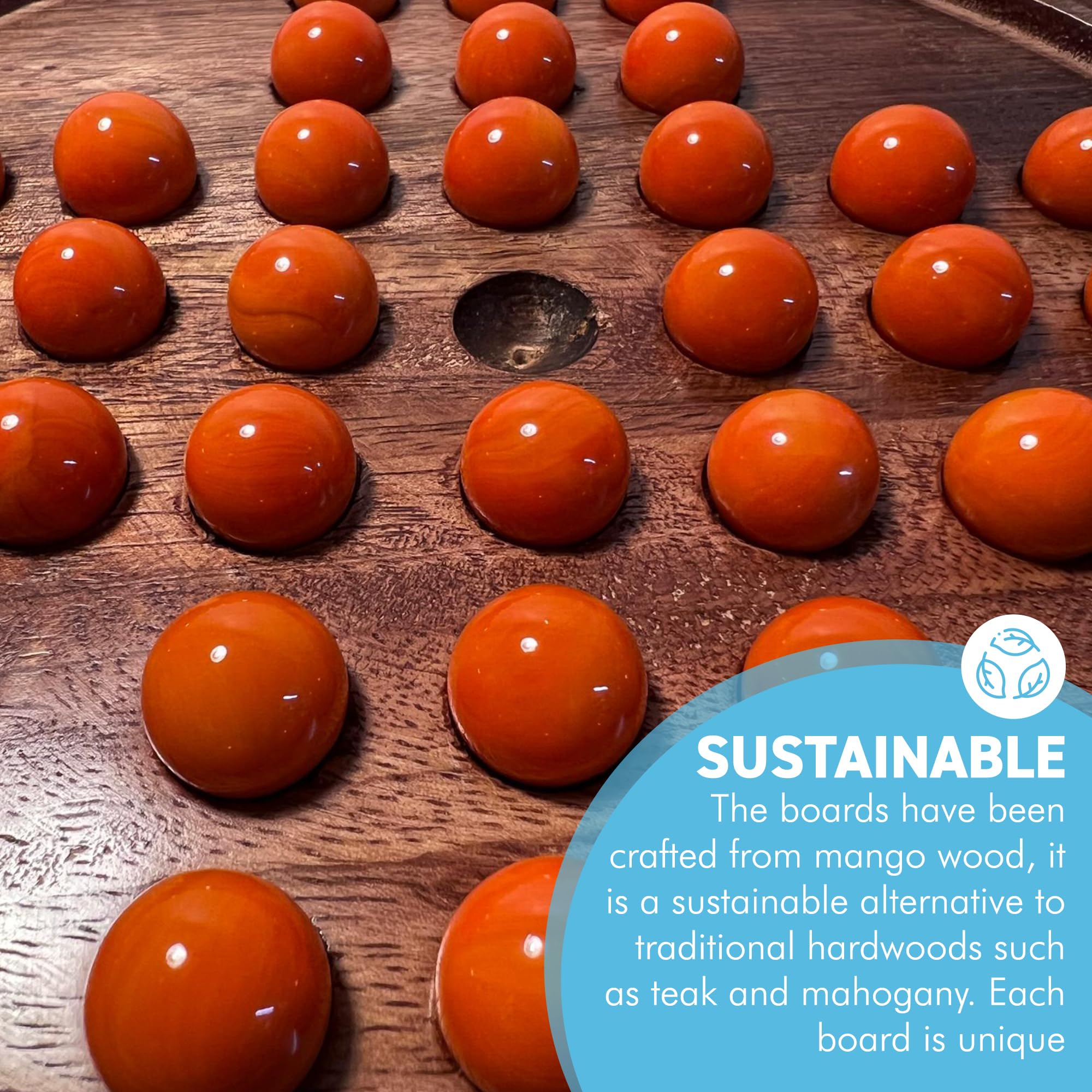 22cm Wooden Solitaire Board Game – Classic Strategy Game with Opal Orange