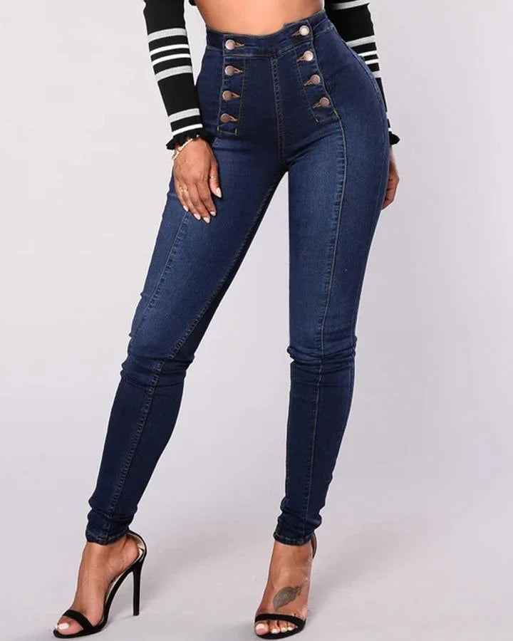 Skinny-Jeans mit hoher Taille und Doppelknopfleiste - Nachtglanz™