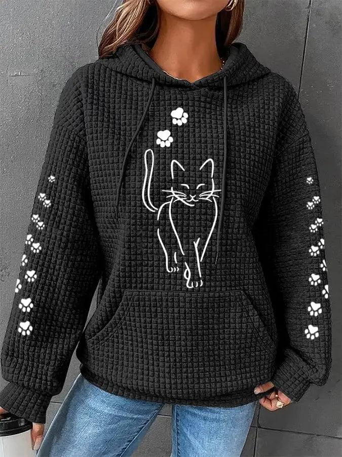 Lina - Frauen niedlich Katze Grafik Katze Mom lässig Waffel Hoodie