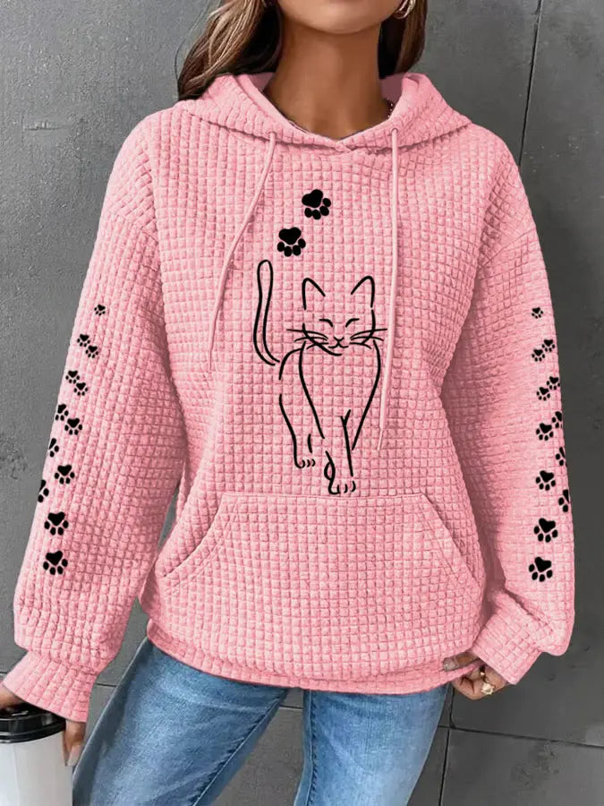 Lina - Frauen niedlich Katze Grafik Katze Mom lässig Waffel Hoodie