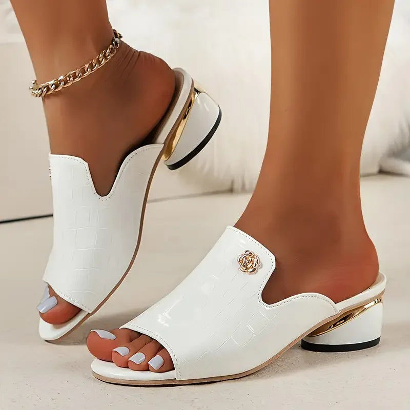 Damenmode Leder-Sandalen mit offener Spitze und klobigem Absatz