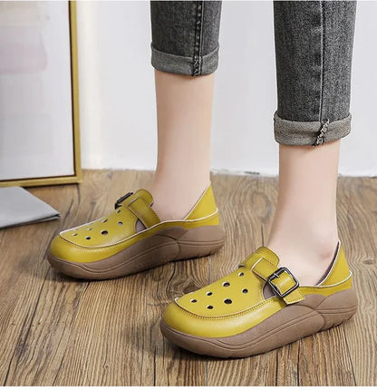 Grace Hohle Plateausandalen aus Leder - Nachtglanz™