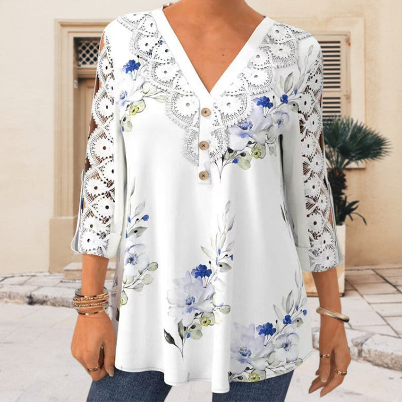 Bluse Mit Dreiviertellangen Ärmeln Und Spitze