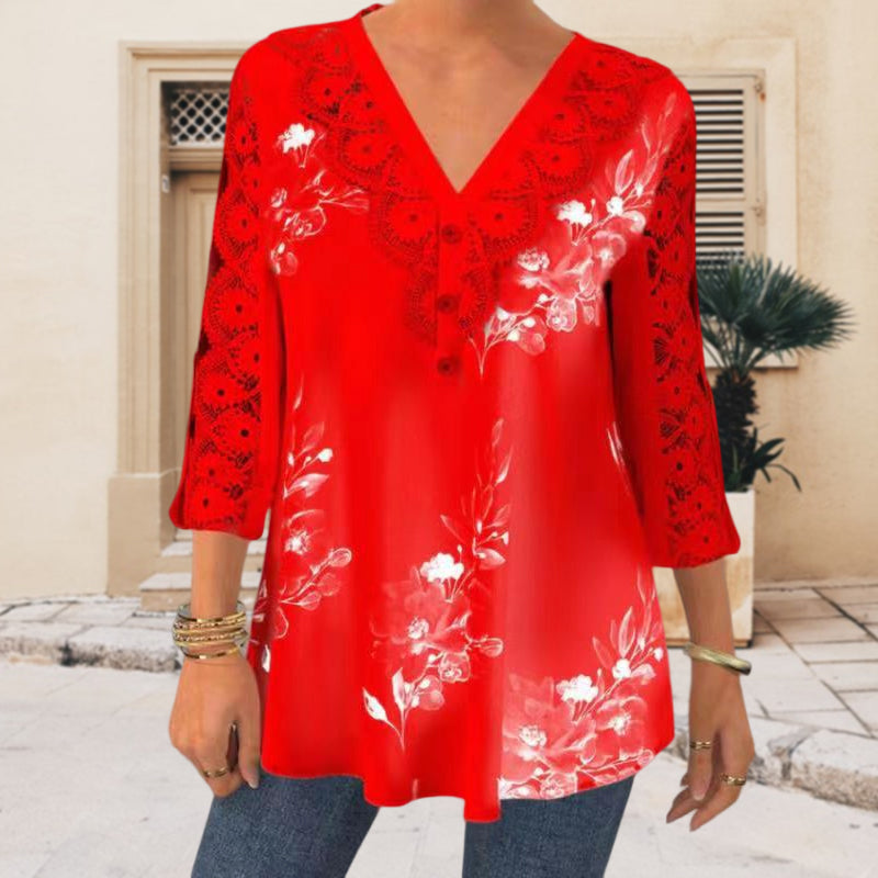 Bluse Mit Dreiviertellangen Ärmeln Und Spitze