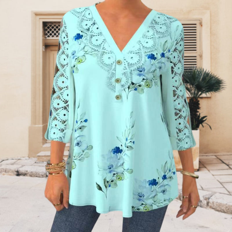 Bluse Mit Dreiviertellangen Ärmeln Und Spitze