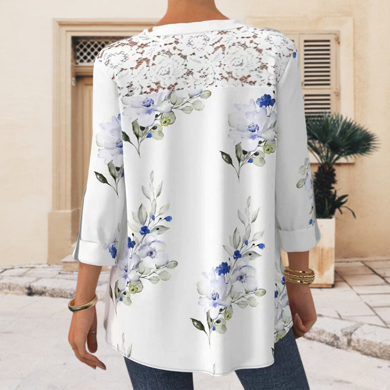 Bluse Mit Dreiviertellangen Ärmeln Und Spitze