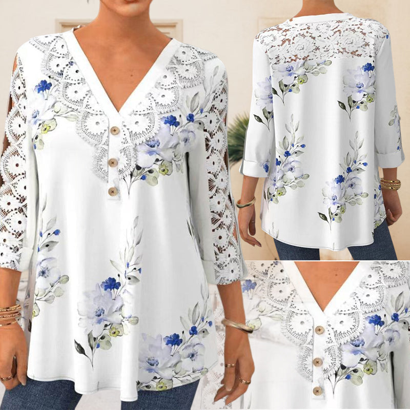 Bluse Mit Dreiviertellangen Ärmeln Und Spitze